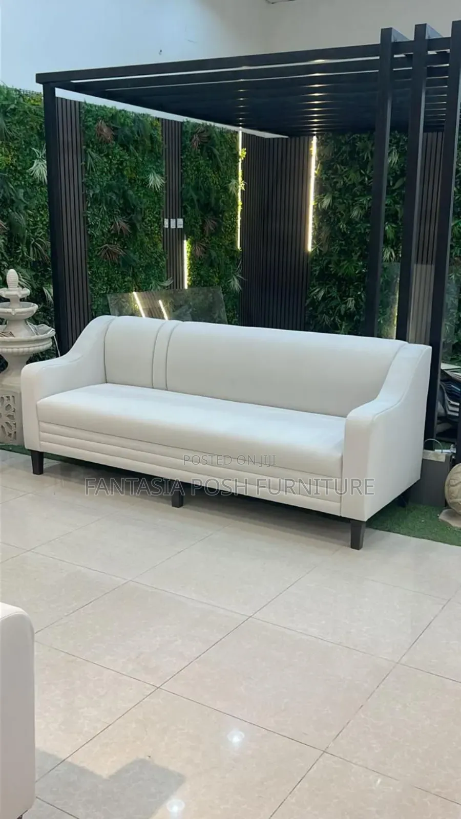 Modern White 3-Seater Sofa With Curved Arms and Wood Legs
