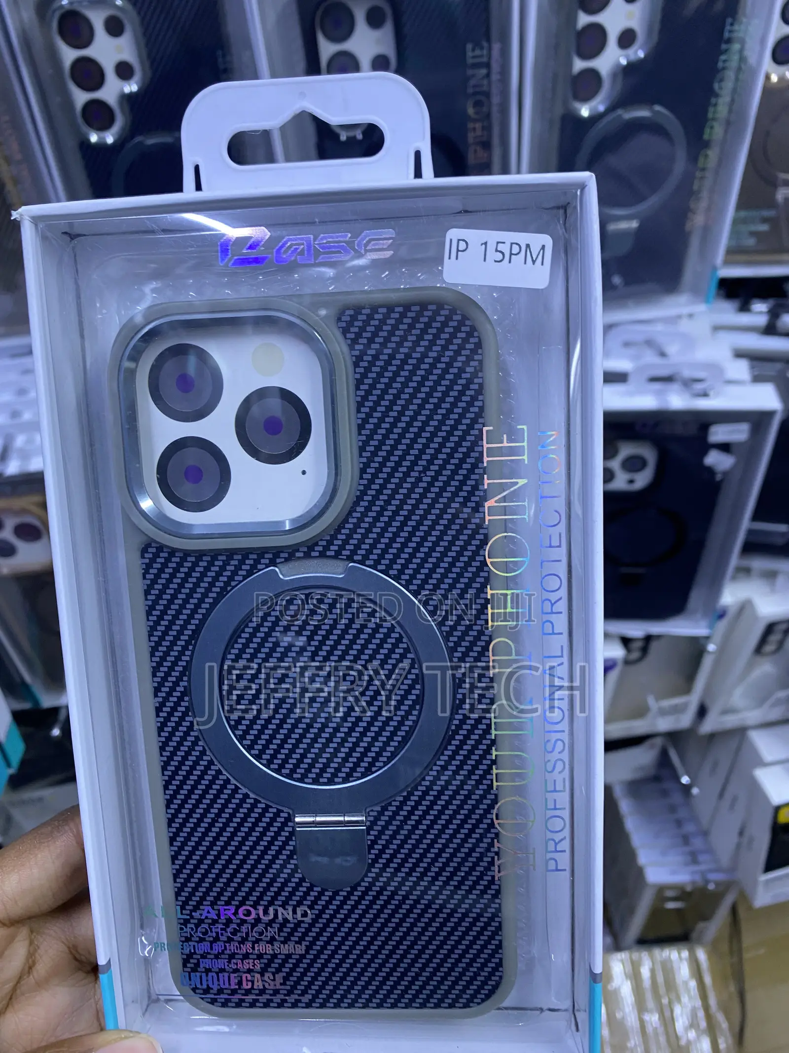 Rungos iPhone 15 Pm Carbon Fiber Ring Stand Magsafe Case