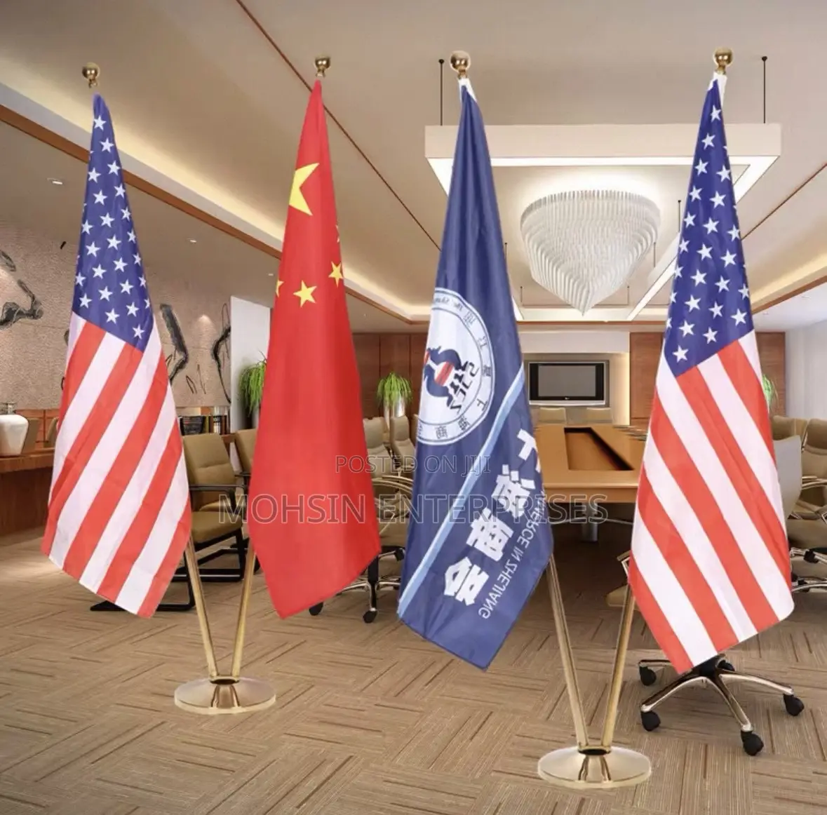Professional Double 2.6 Meter Gold Flag Stand. Adjustable