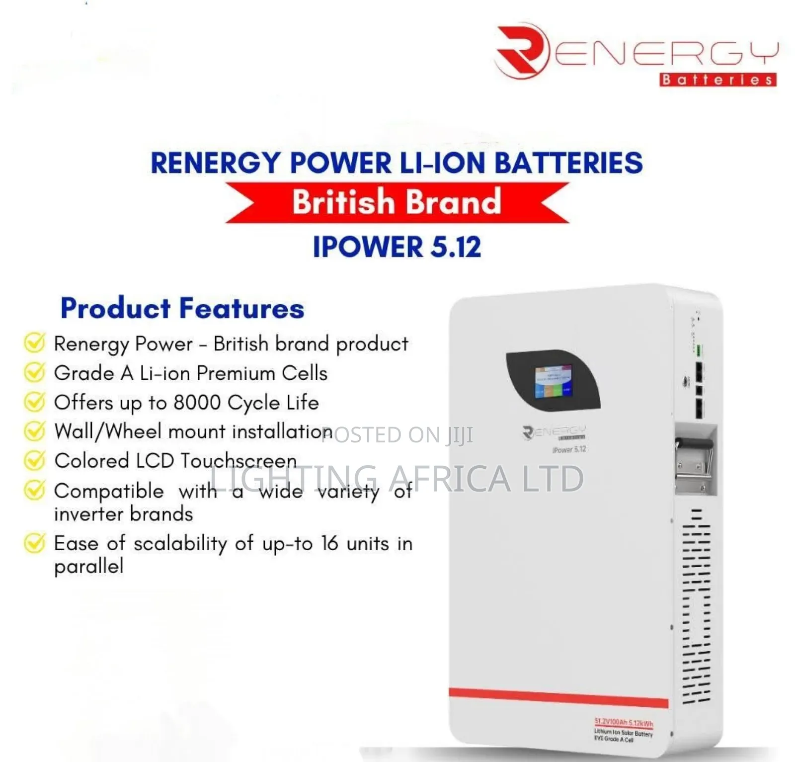 Quality Renergy 5.12kwh (100ah) Lifepo4 Lithium Battery Touch Screen