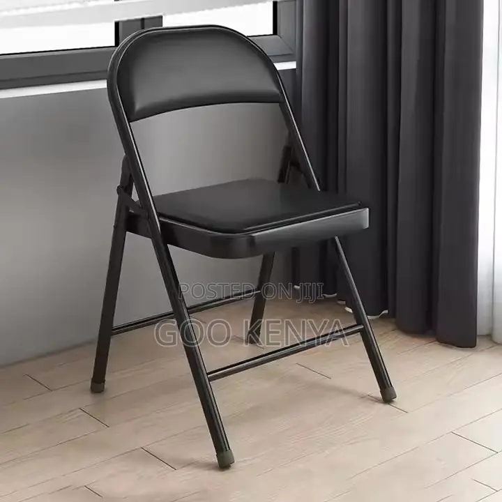 Office Chair ; Black Padded Metal Leather Folding Chair