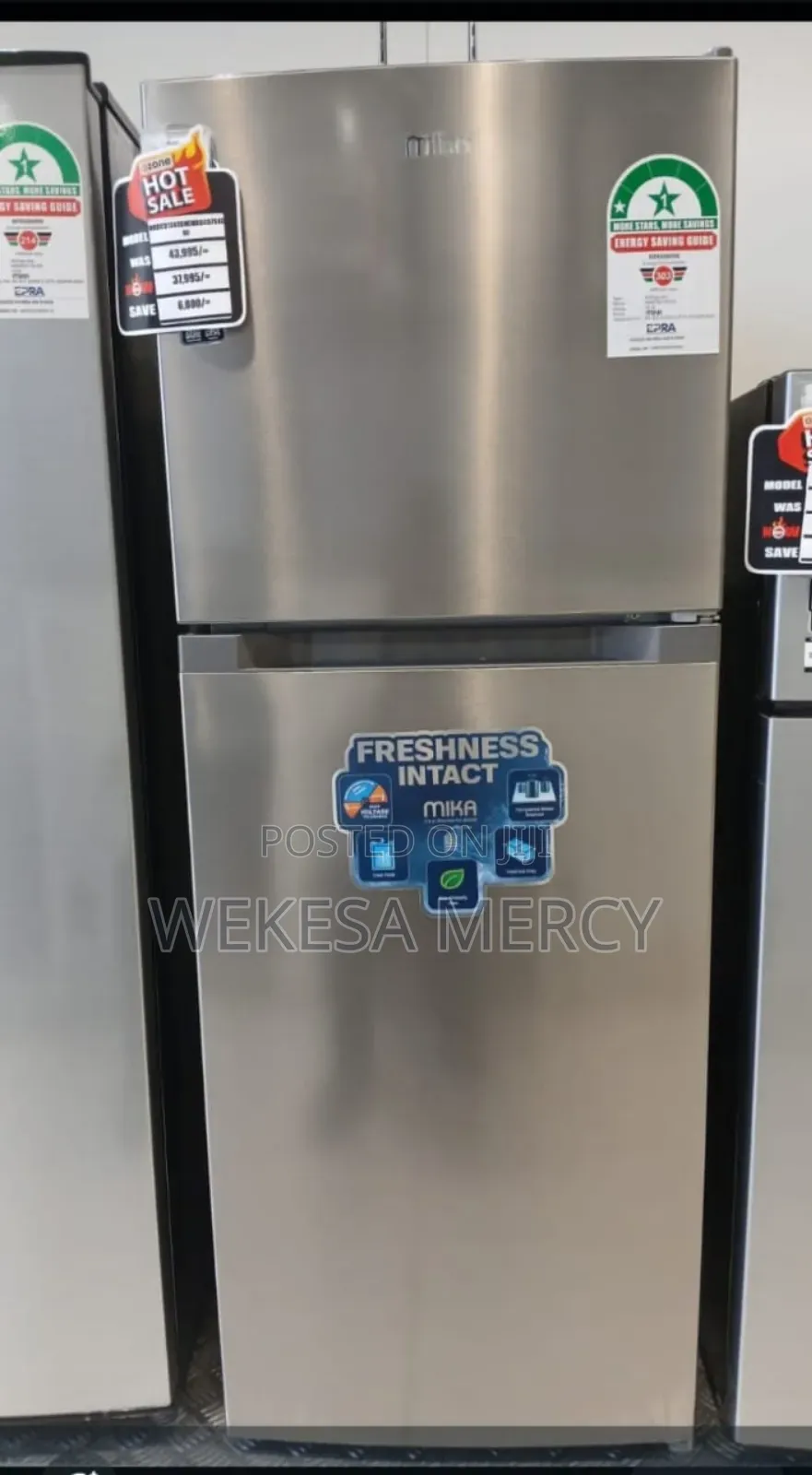 Mika Fridge, 138l, 2 Door Top Mount Freezer, Defrost