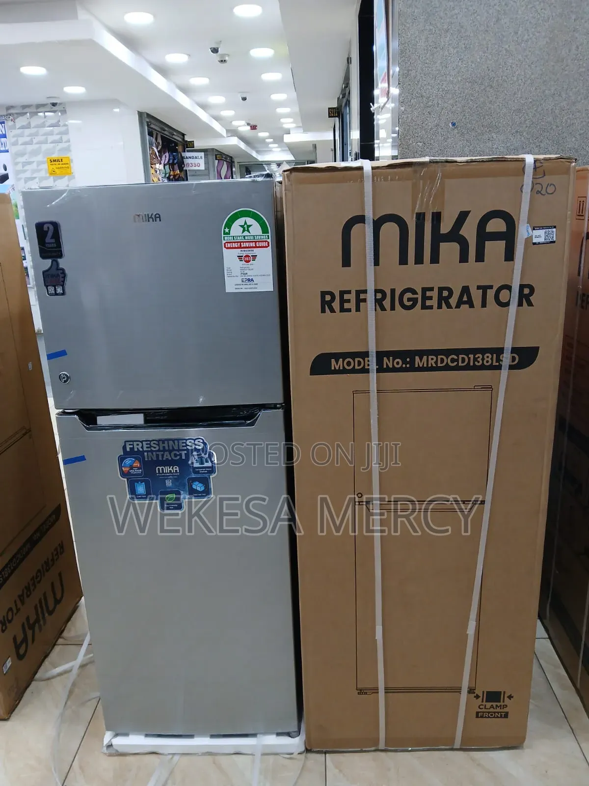 Mika Fridge, 138l, 2 Door Top Mount Freezer, Defrost