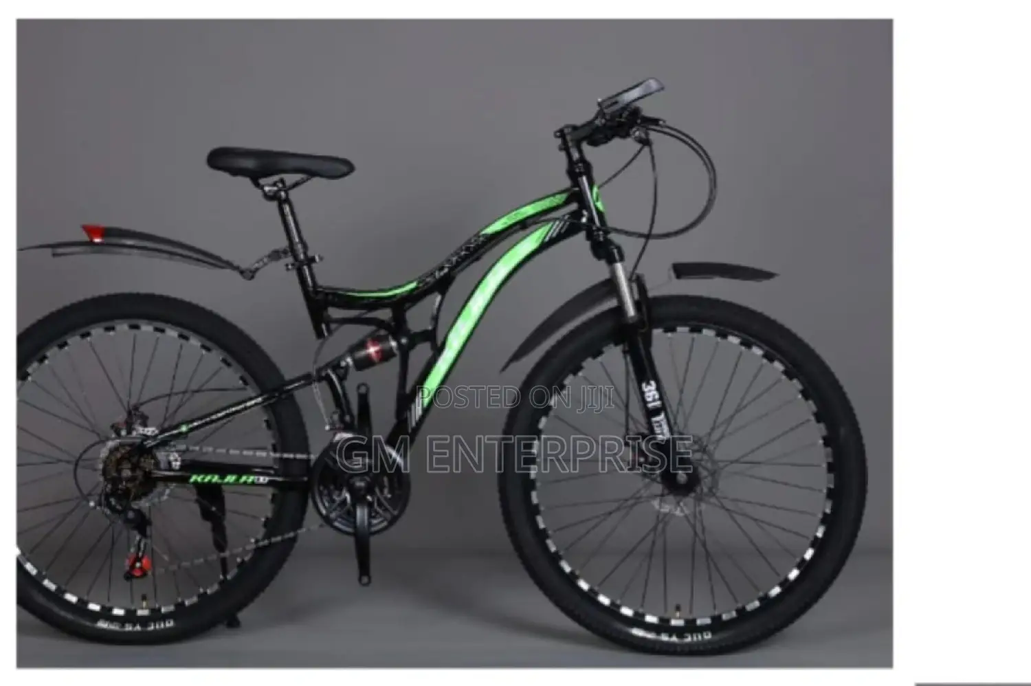 A Black and Blue Adult Mountain Bike With 27-Inch Wheels