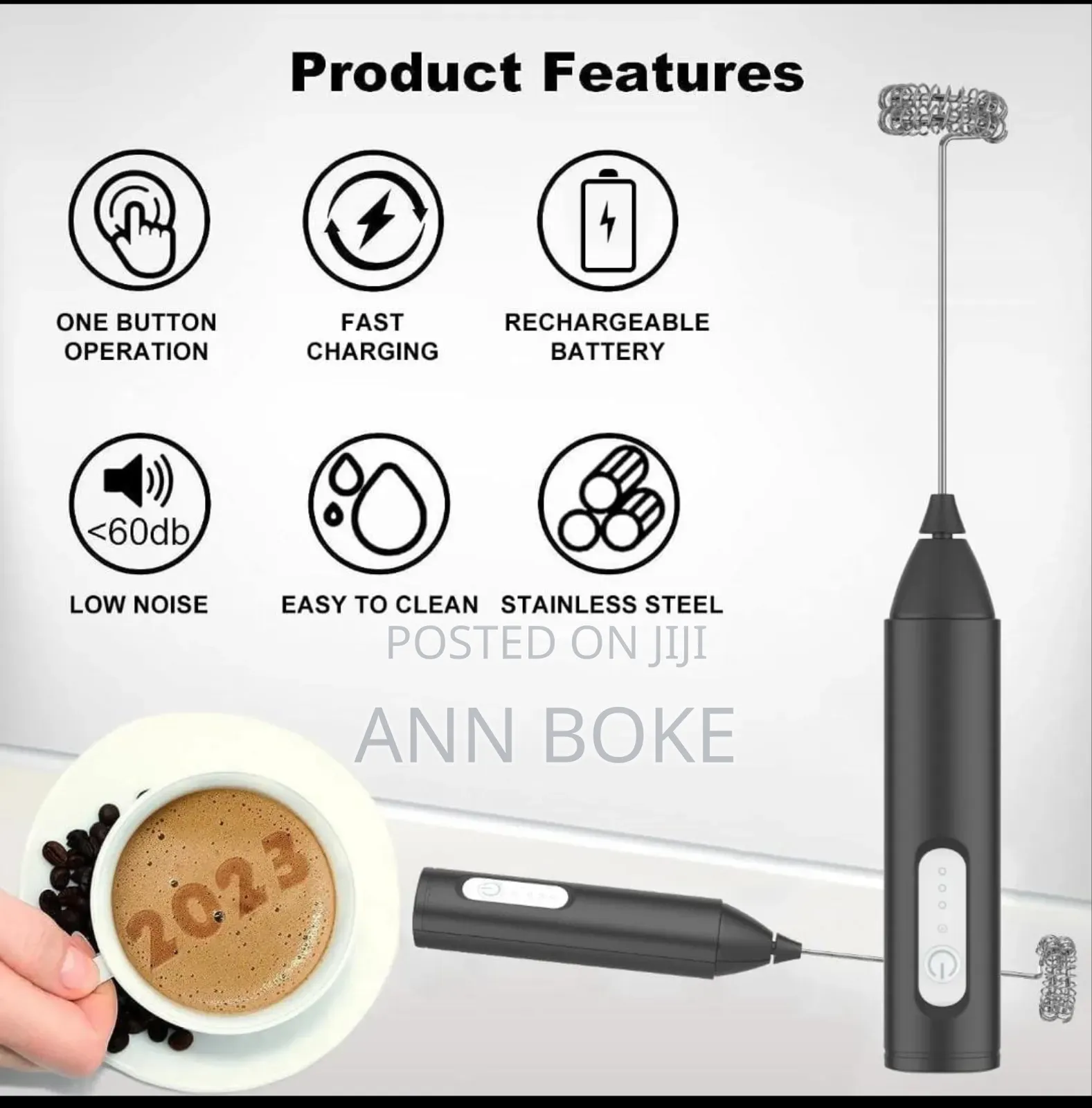 Mini Milk Frother Usb Rechargeable 3 Speeds Foam Maker