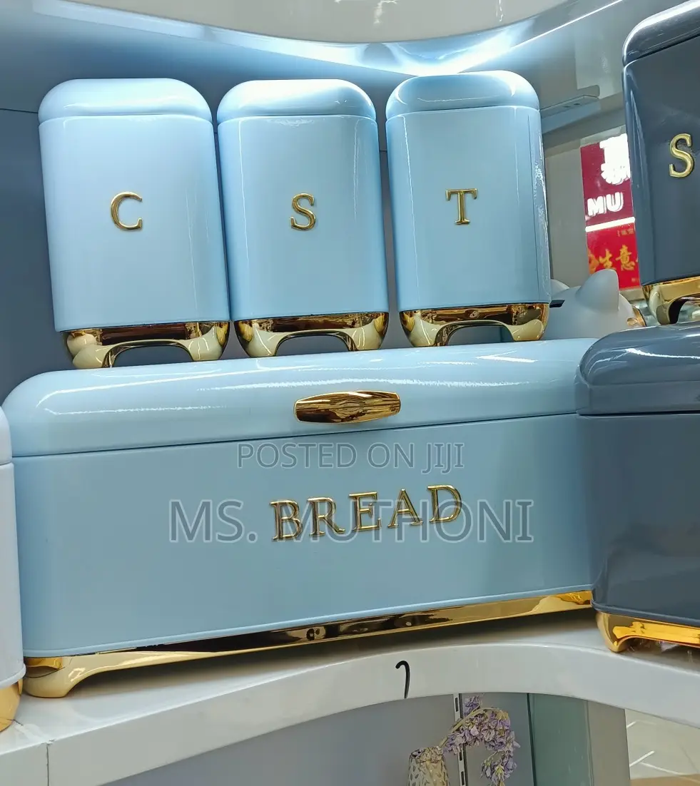 Bread Bin With Three Canister Set With Touch of Gold*