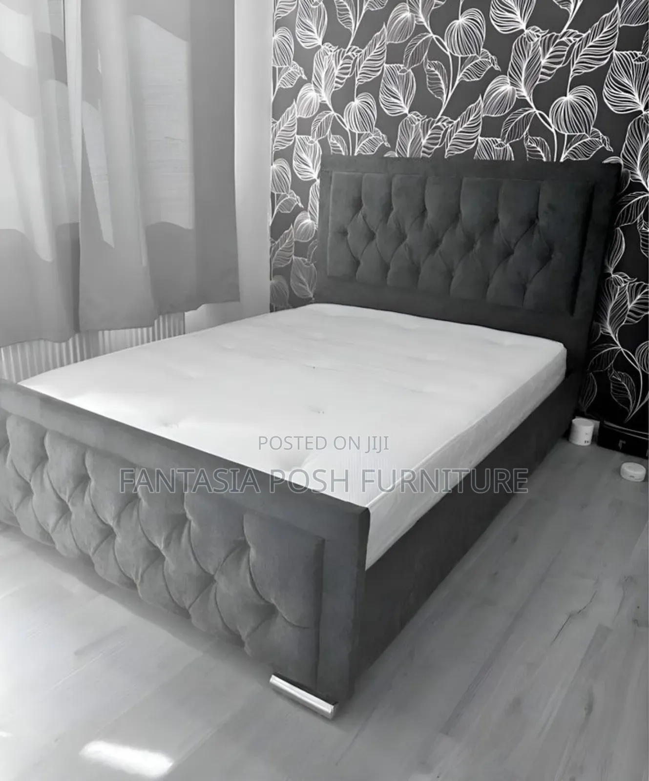 5x6 Chester Charcoal Grey Tufted Bed Frame