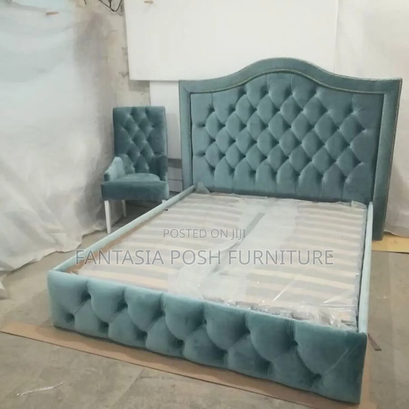 Royal Blue Curved Velvet Bed