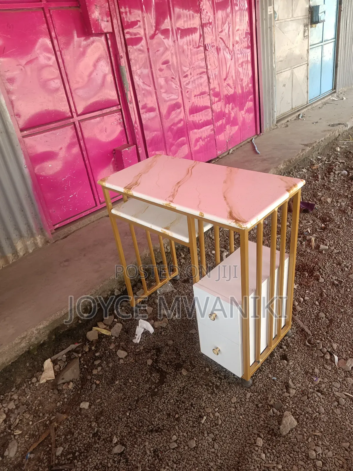 Nail Table, Marble Tops, Drawers and Gold Frame 