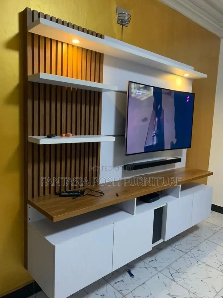 Modern Tv Unit With Open Shelves Closed Cabinets