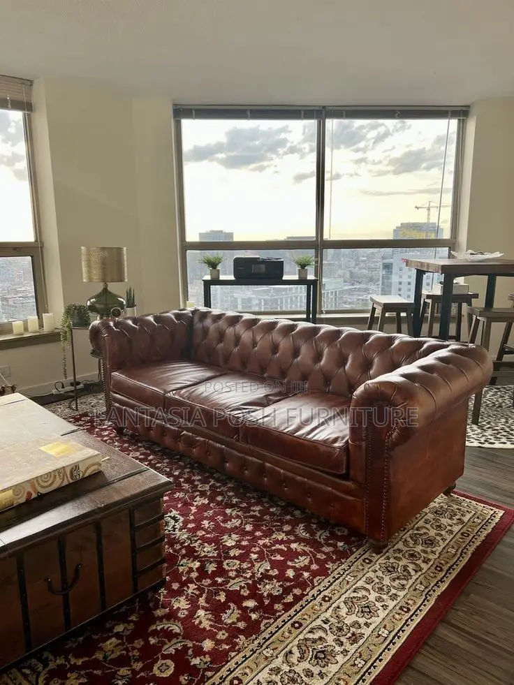 3-Seater Rich Brown Chesterfield Sofa