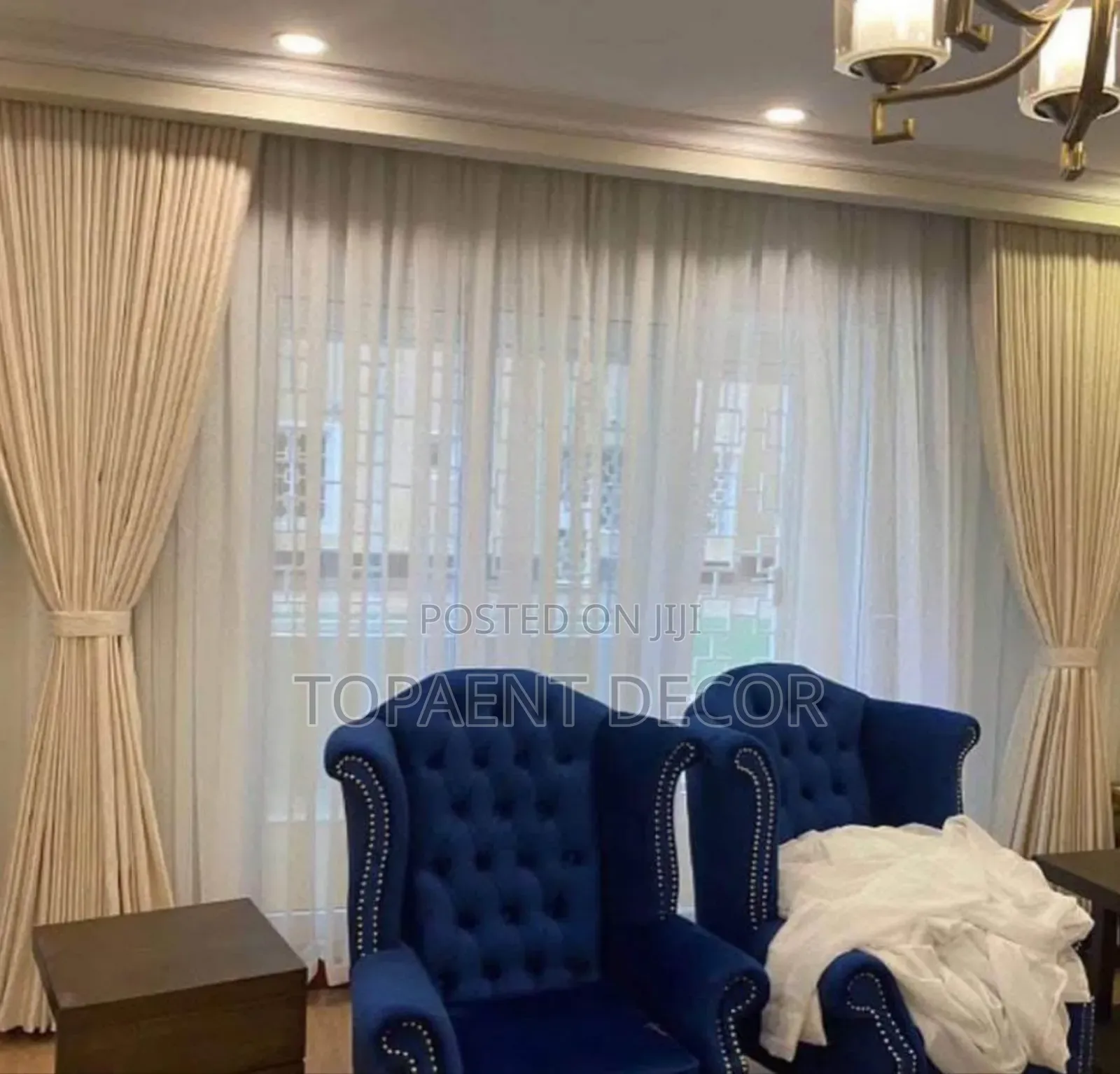 Beige  Hook Window Curtains And White Soft Sheers