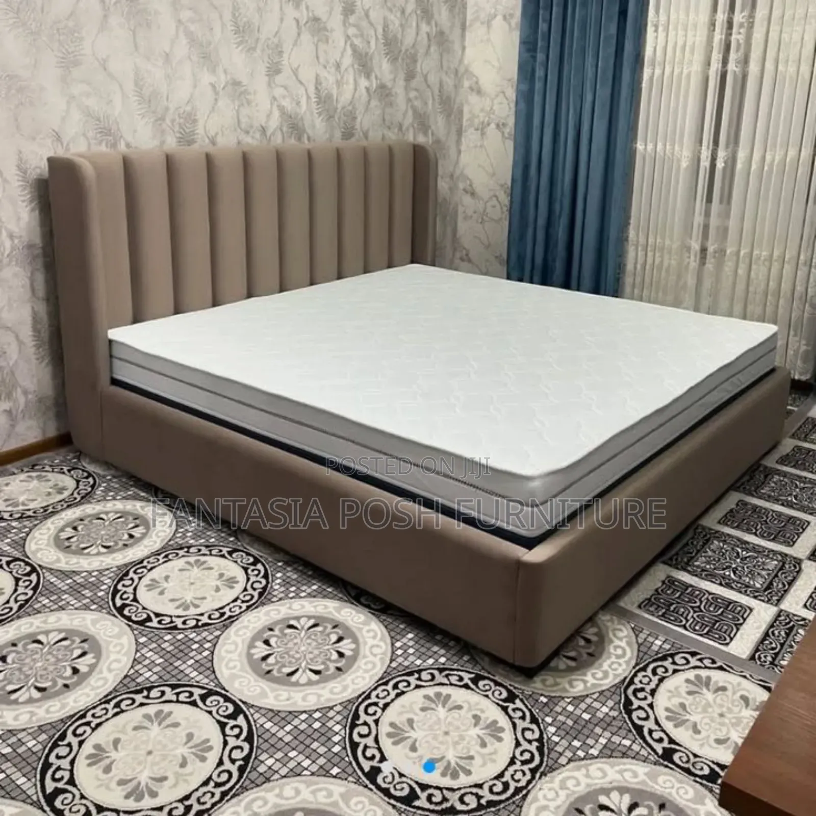 5x6 Beige Vertical-Tufted Chester Bed - Pay on Delivery