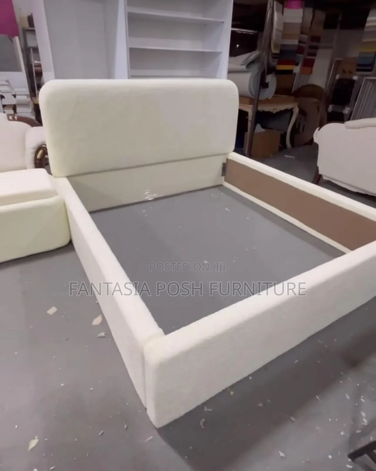 5x6 Cream Padded Bed Frame on Sale