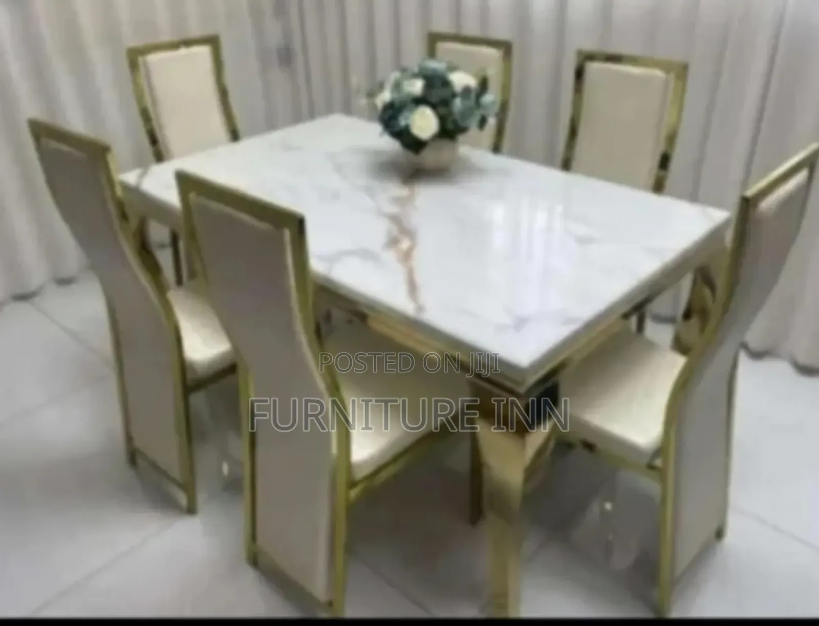 Gold Pure Marble 6 Seater Dining Table