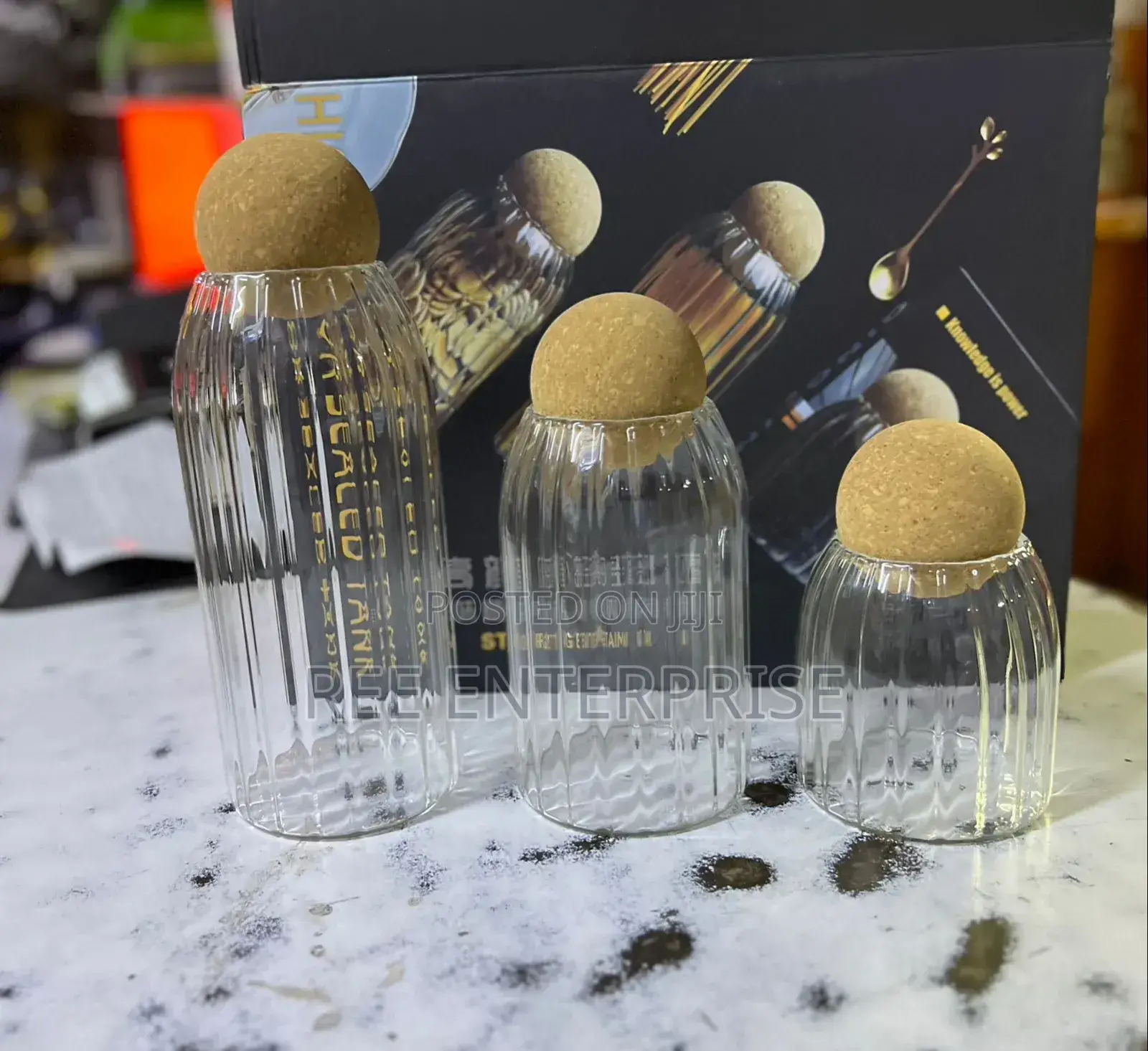 Spaghetti Glass Vase With Bamboo Lid or Storage Container