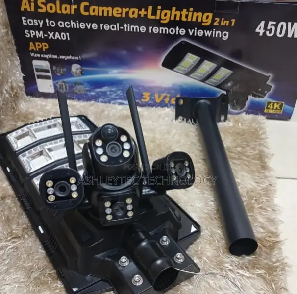 450watts All-in-One Solar Streetlight 4g PTZ Ai 5mp Camera