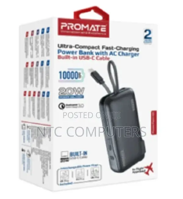 Promate 10000mah Power Bank W/ 20w Pd Usb-C in/Out Port, 2