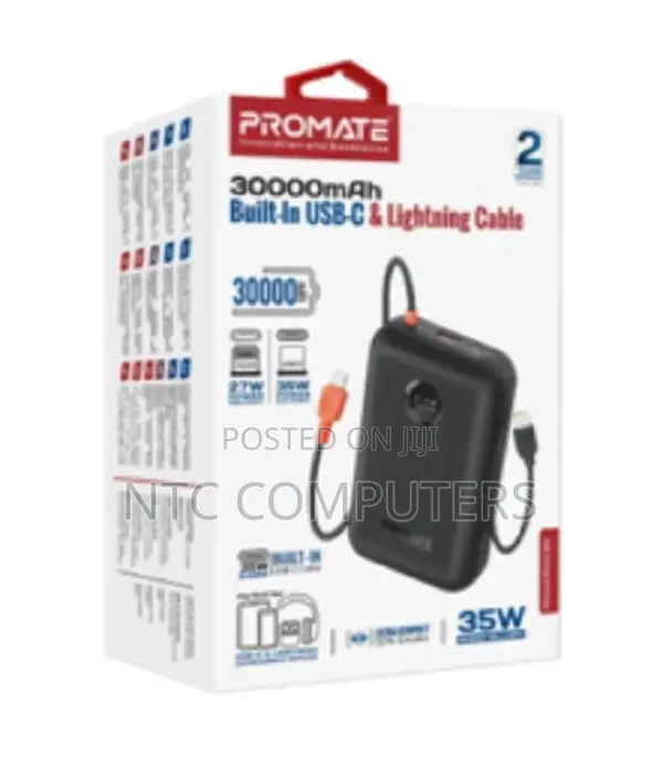 Promate 30000mah Power Bank W/ Built-in 30w Pd Usb-C C