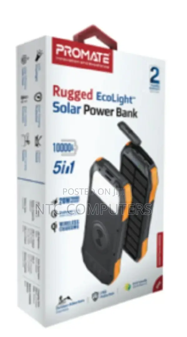 Promate 10000mah Waterproof Solar Powerbank With 18w Usb-C