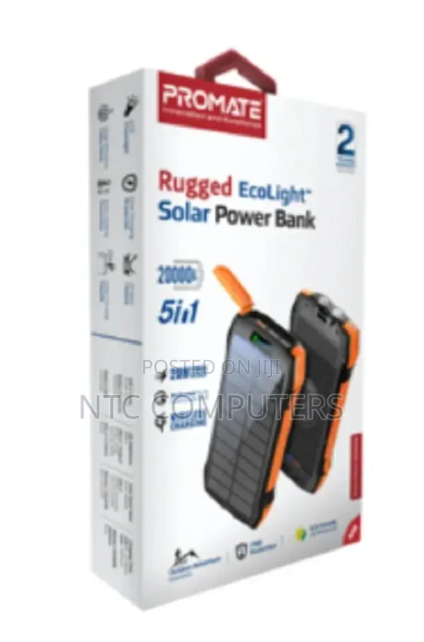 Promate 20000mah Solar Power Bank With 20w Power Delivery, 3