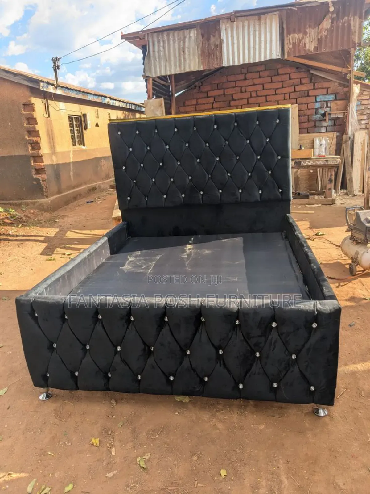 Black Tufted Mocket Bed Frame 5 by 6