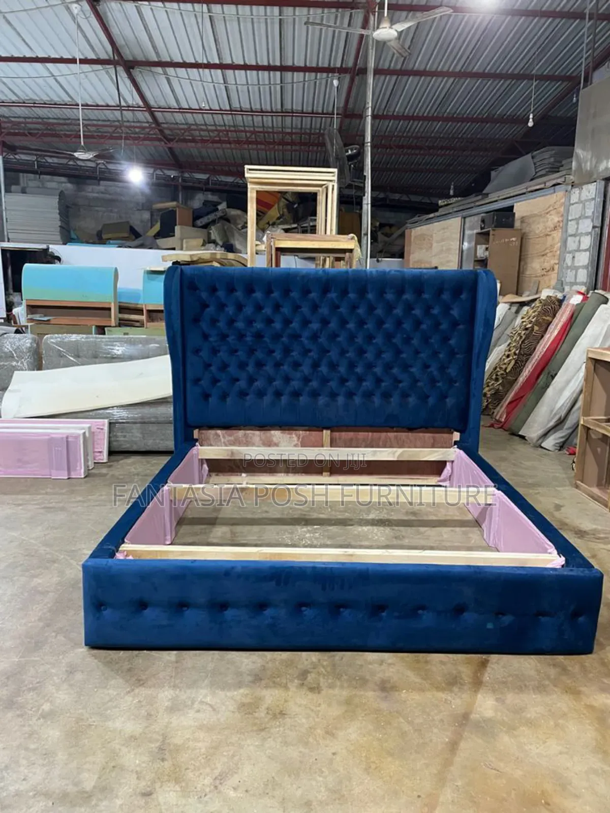 Navy Blue Tufted Fabric Bed Frame Size 5x6