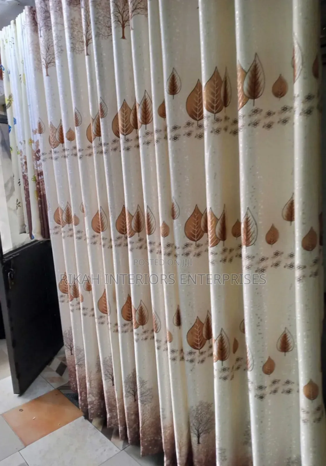 Cream Brownish Floral Curtains