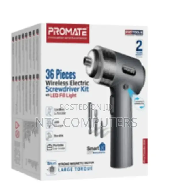 Promate 36-Pieces Wireless Electric Screwdriver Kit With Le