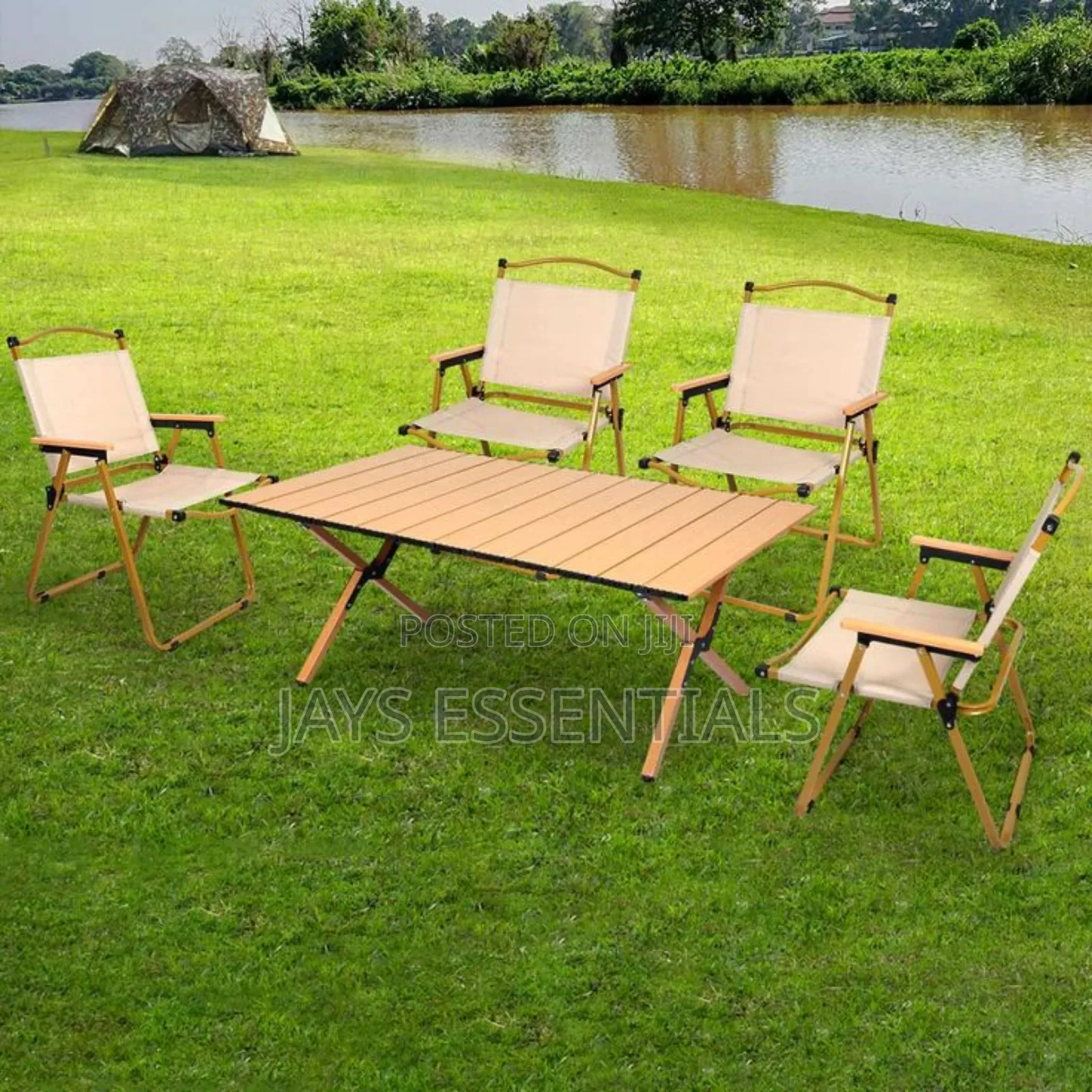 Foldable Camping Picnic Table With 4 Chairs and Storage Box