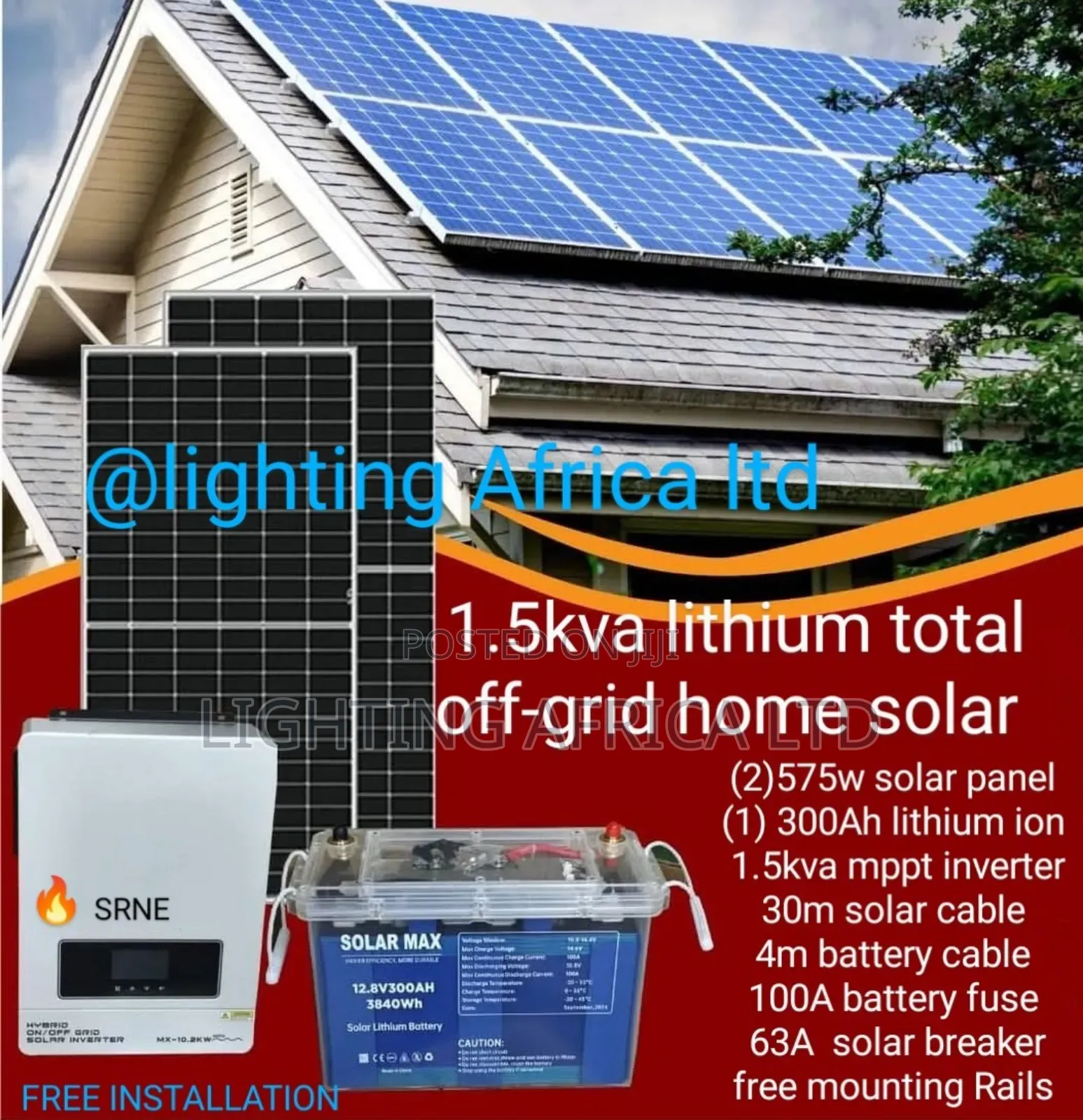 1.5kw System - 300ah Lithium Battery (Fridge,55" Tv, Washing Machine)