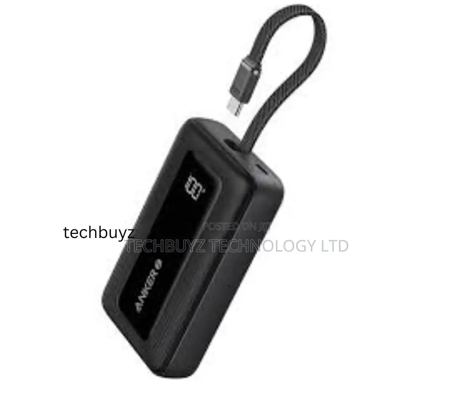 Anker Power Bank(,30w,Built-in Usb-C+Lightning Cable- Bla