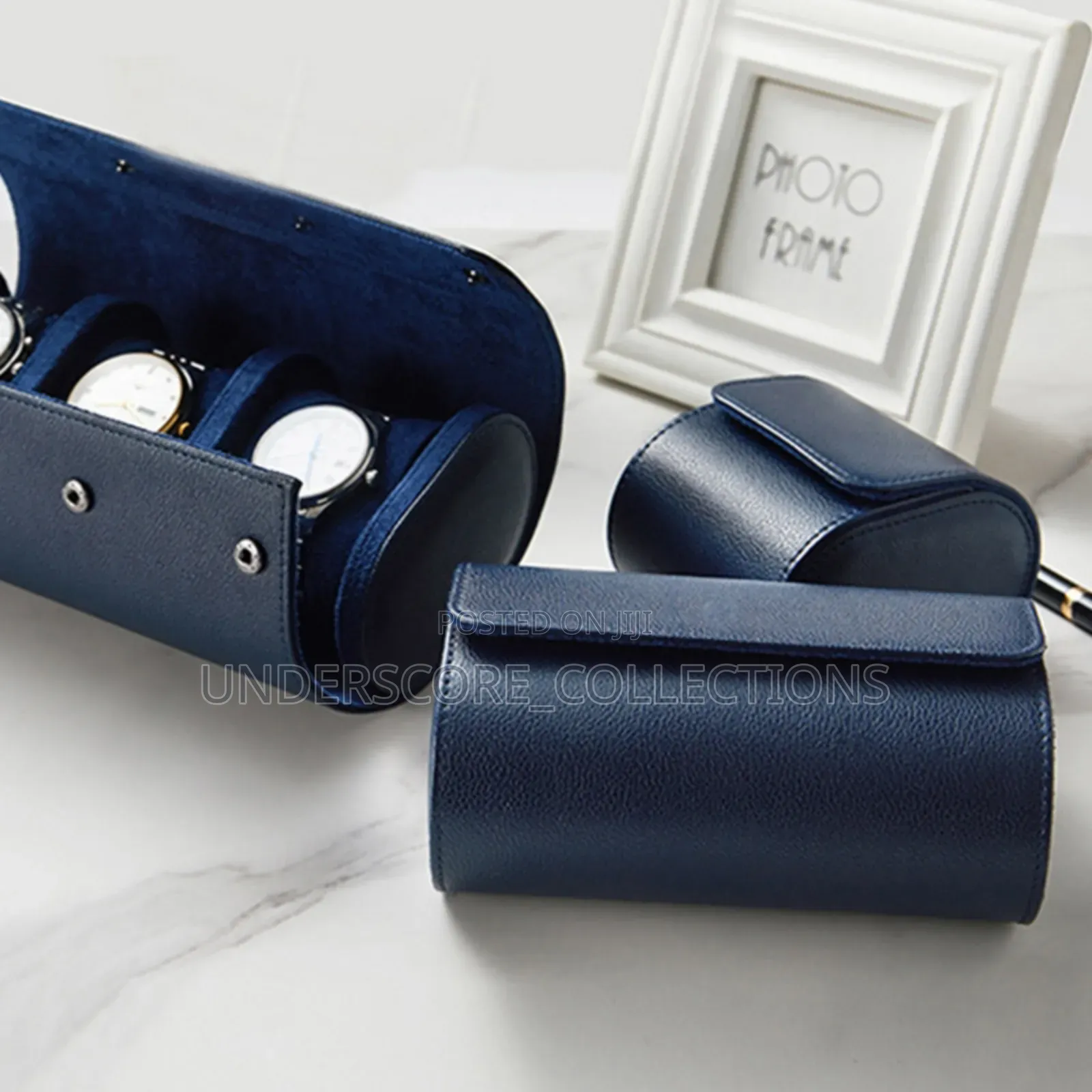 Executive 3 in 1 Navy Blue Leather Watch Organizers