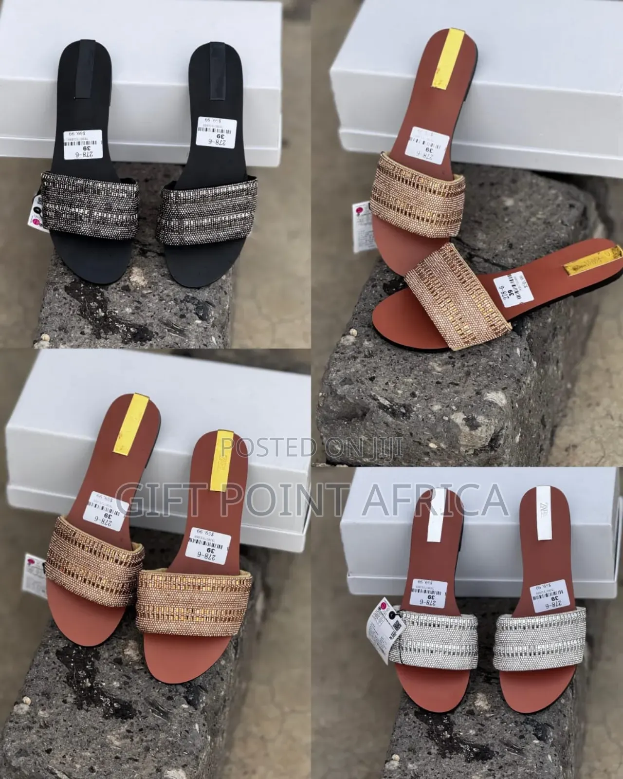 Black,Gold And Silver High Quality (Zara) Slip-on Sandals