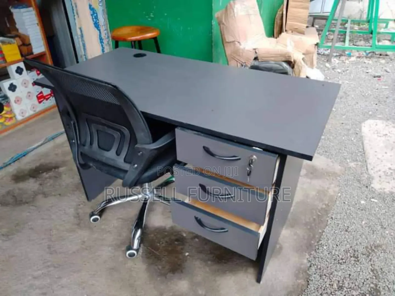Grey Study Table and Mesh Office Chair Available