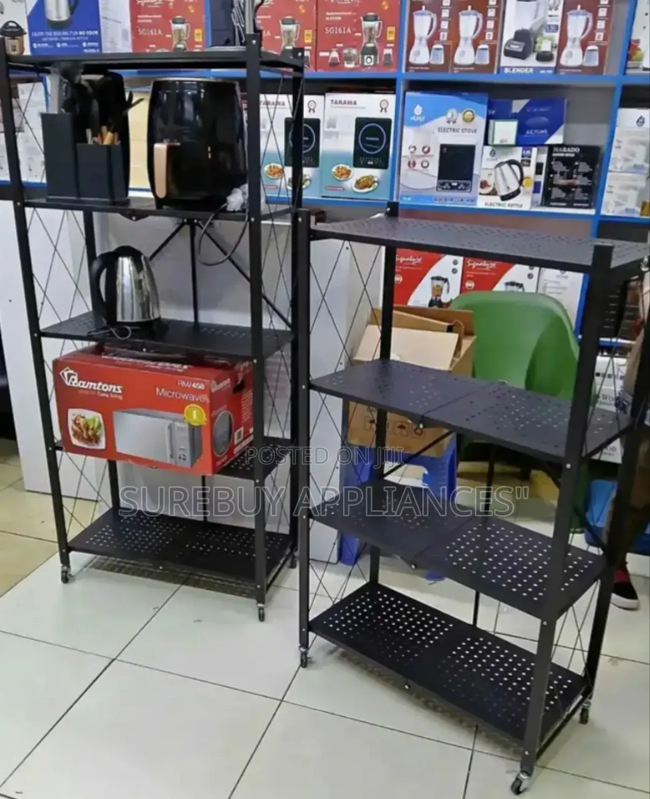 Big Size Foldable Kitchen Rack With Wheel Black