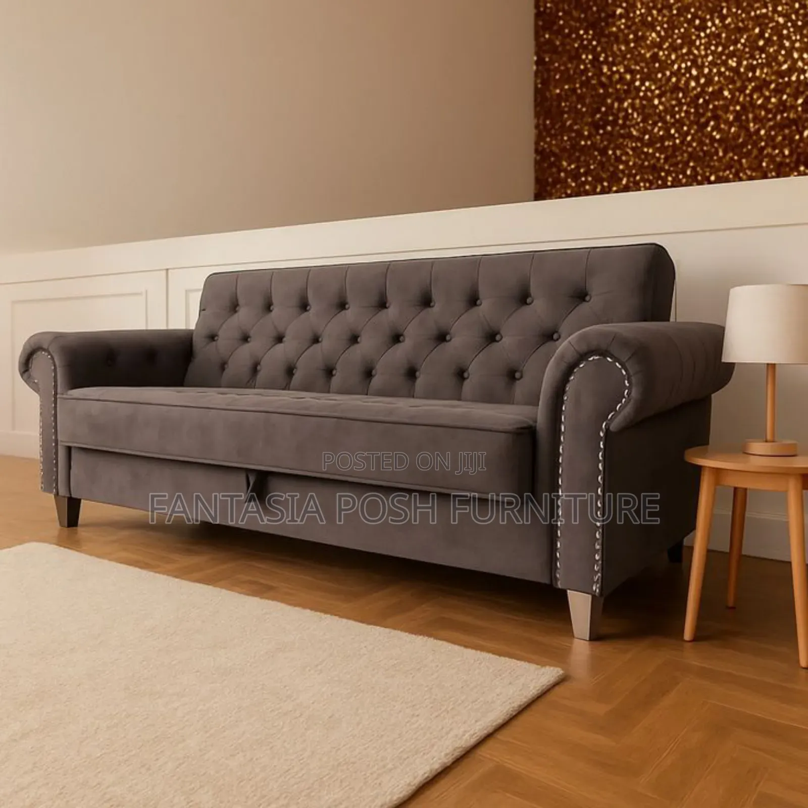 3-Seater Chesterfield Tufted Charcoal Sofa