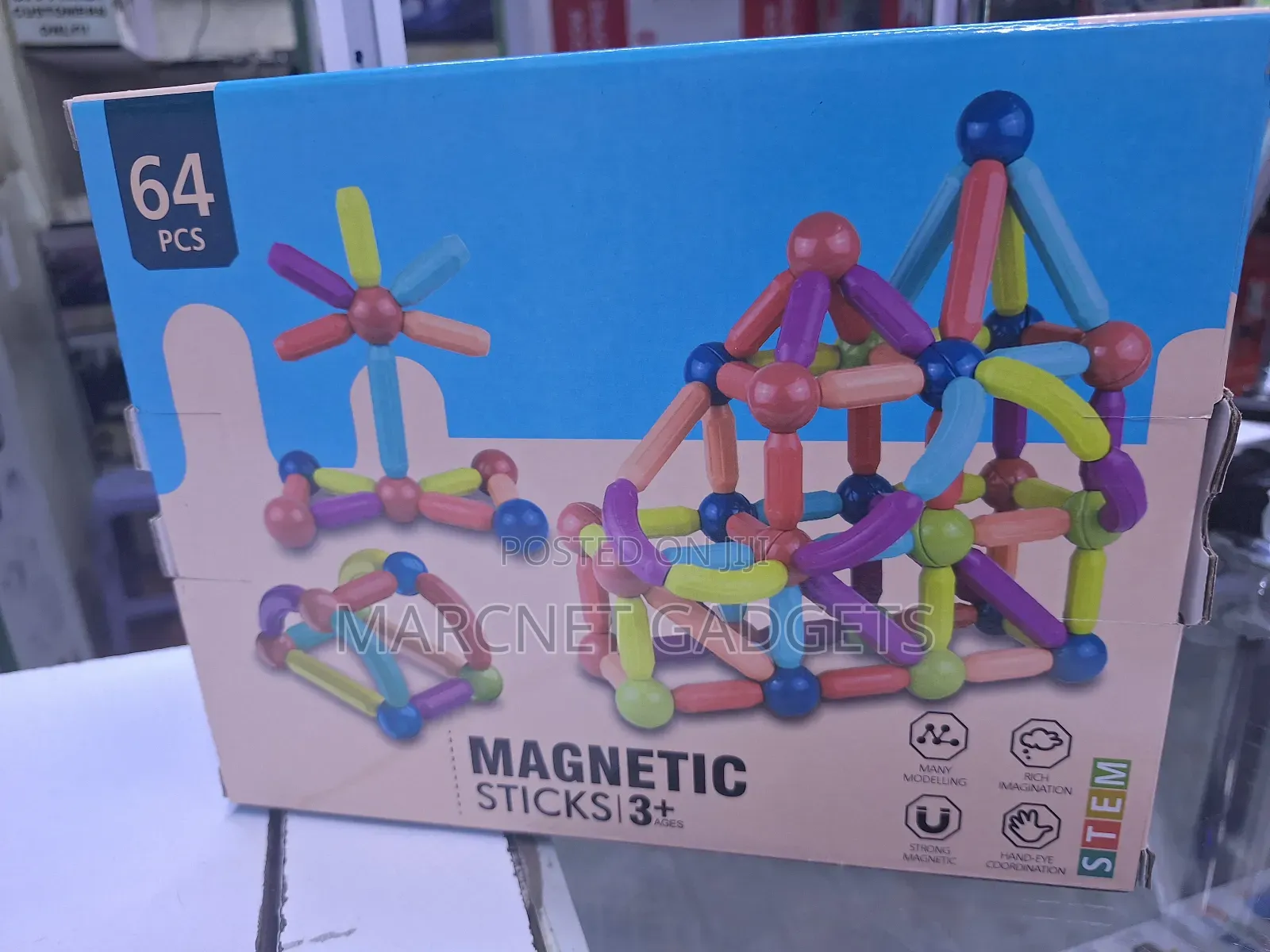 64 Pieces Modeling Stem Magnetic Sticks Montessori