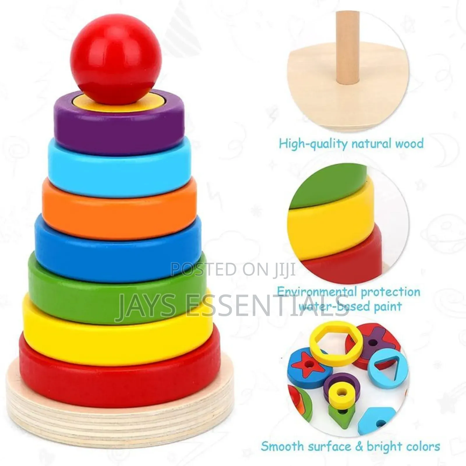 Wooden Rainbow Tower Montessori Toy