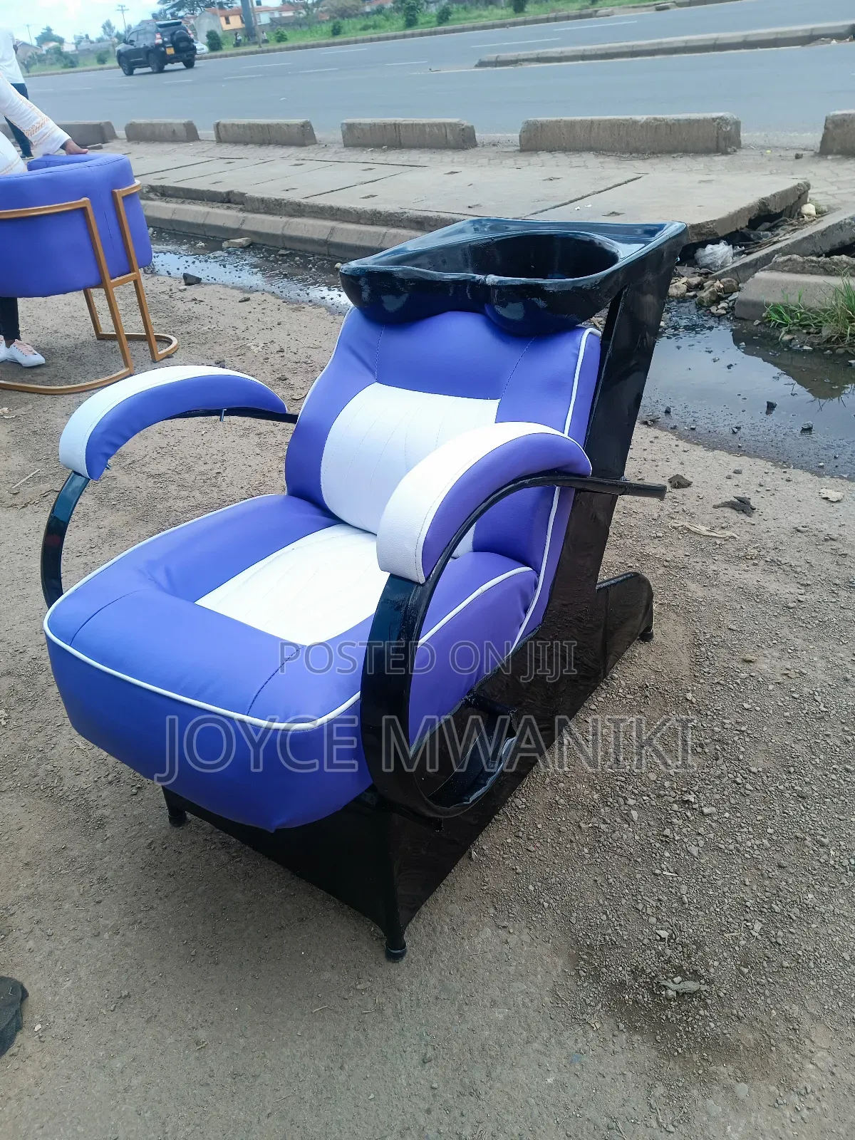 Sink Seat, or Washing Hair Chair, Purple and White 