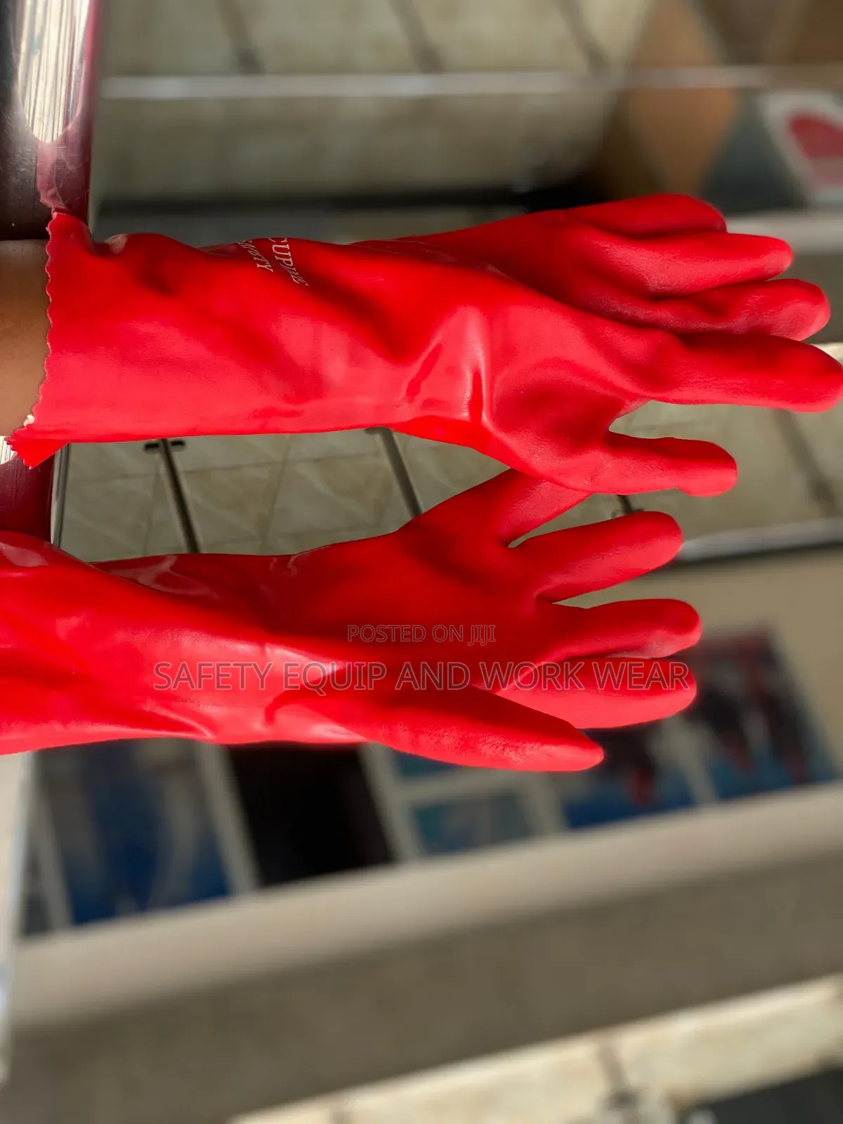 Chemical Resistant Pvc Gloves Red Double Dip.
