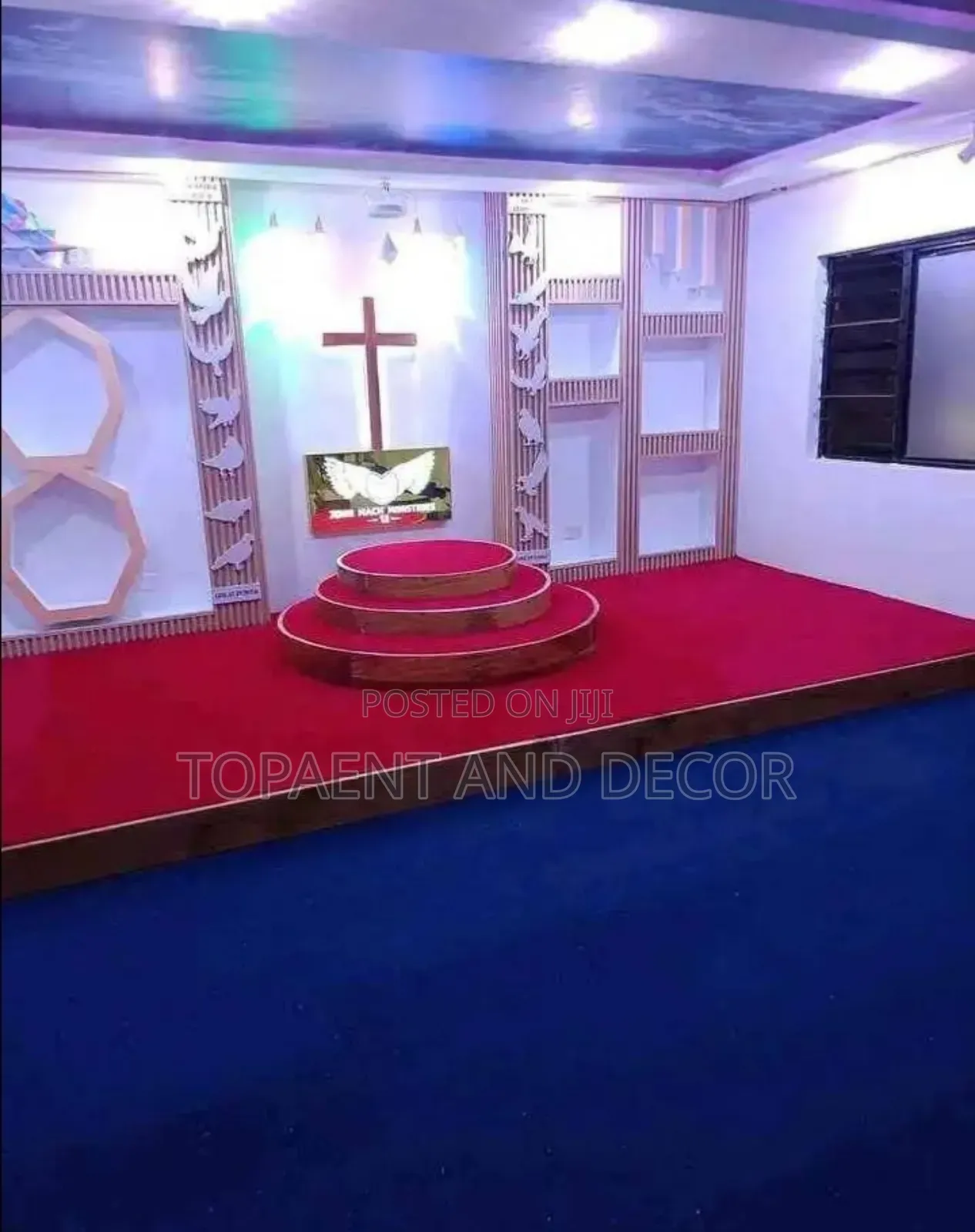 Both Blue and Red Vip Wall to Wall Carpet in a Church