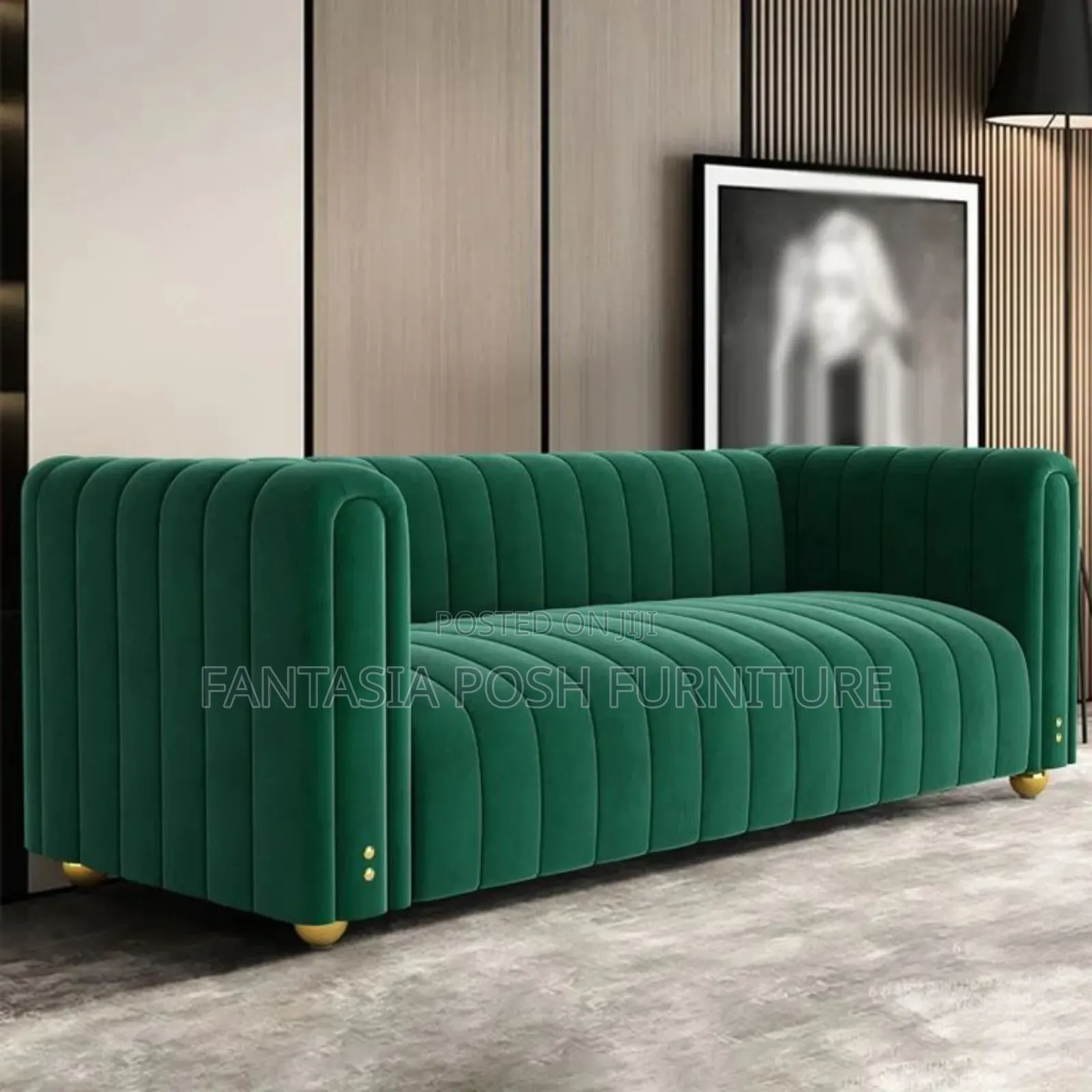 Green Velvet Tufted 3 Seater Sofa
