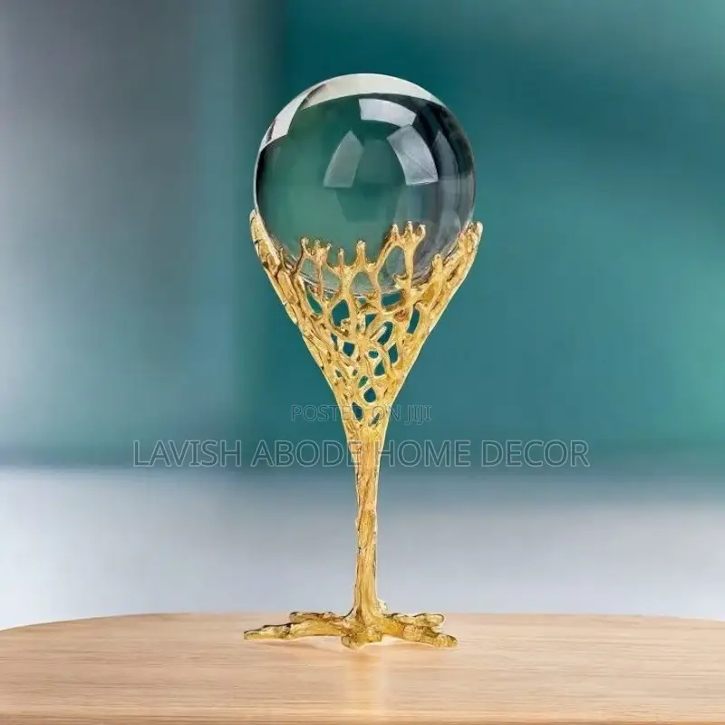 Crystal Ball Decor Piece in Gold for Home Office Gift Idea