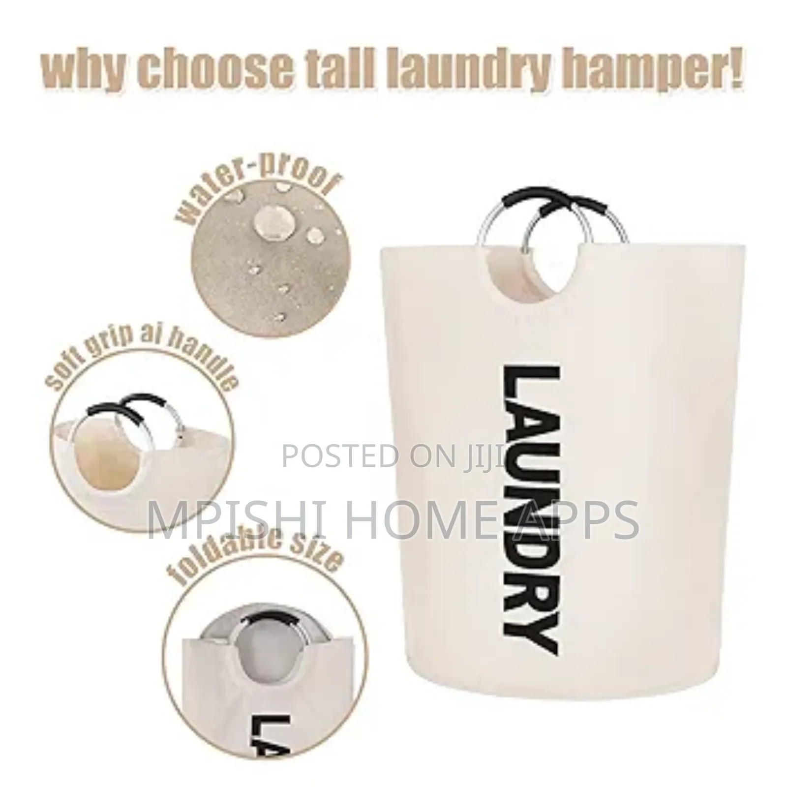 Big Size 90l Waterproof Foldable Laundry Basket- Cream White