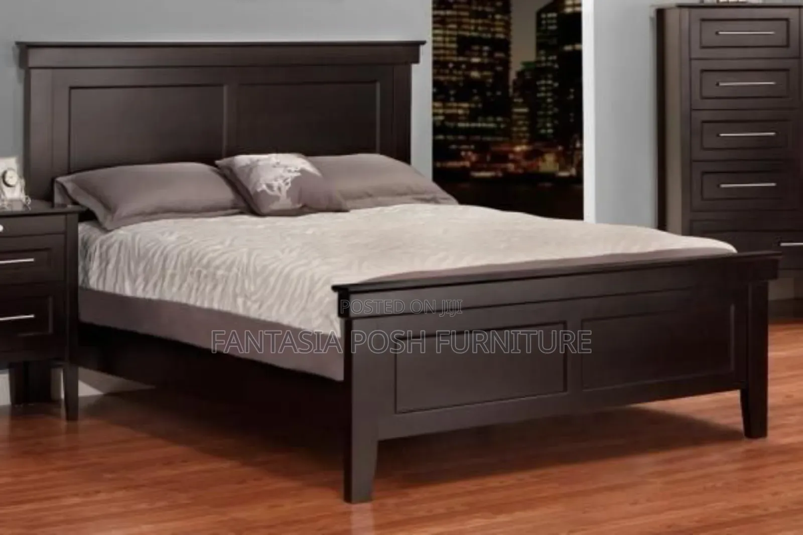 5x6 Stylish Modern Dark Brown Wooden Bed Frame