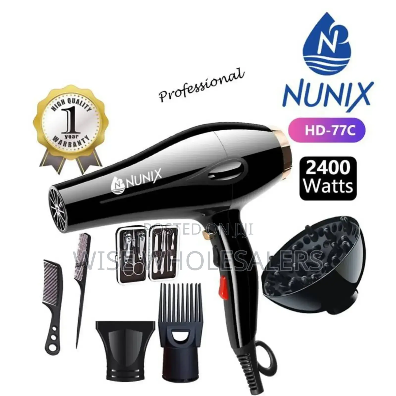 Nunix Hd-77c Commercial Blow Dry Hair Dryer With Accessories