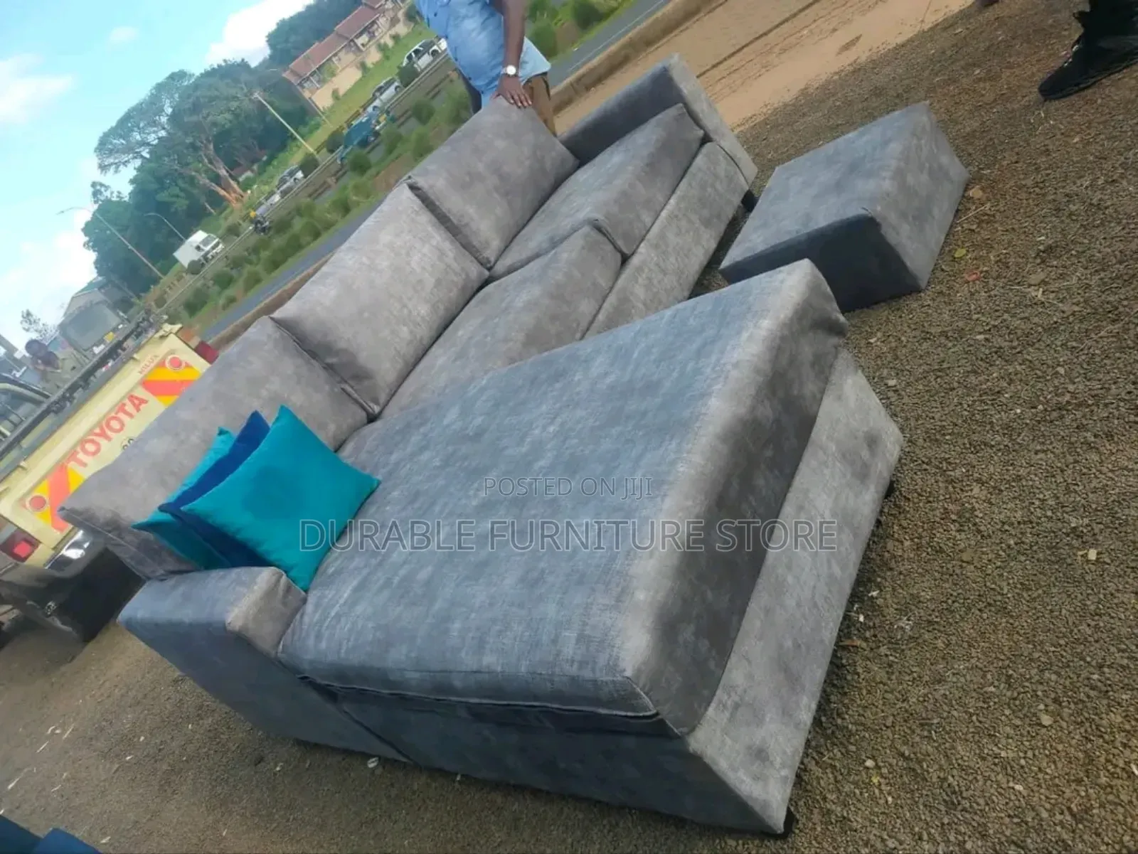 Grey L Seat And A Table