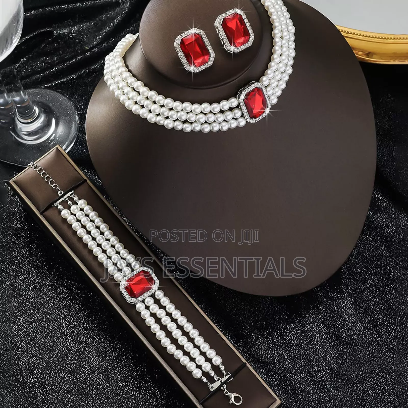 3 Piece Pearl Set Necklace, Earrings and Bracelet
