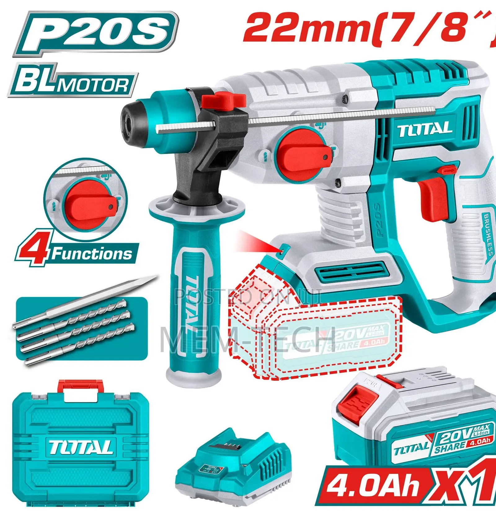 Total Trhli202081 Lithium-Ion Rotary Hammer 22mm